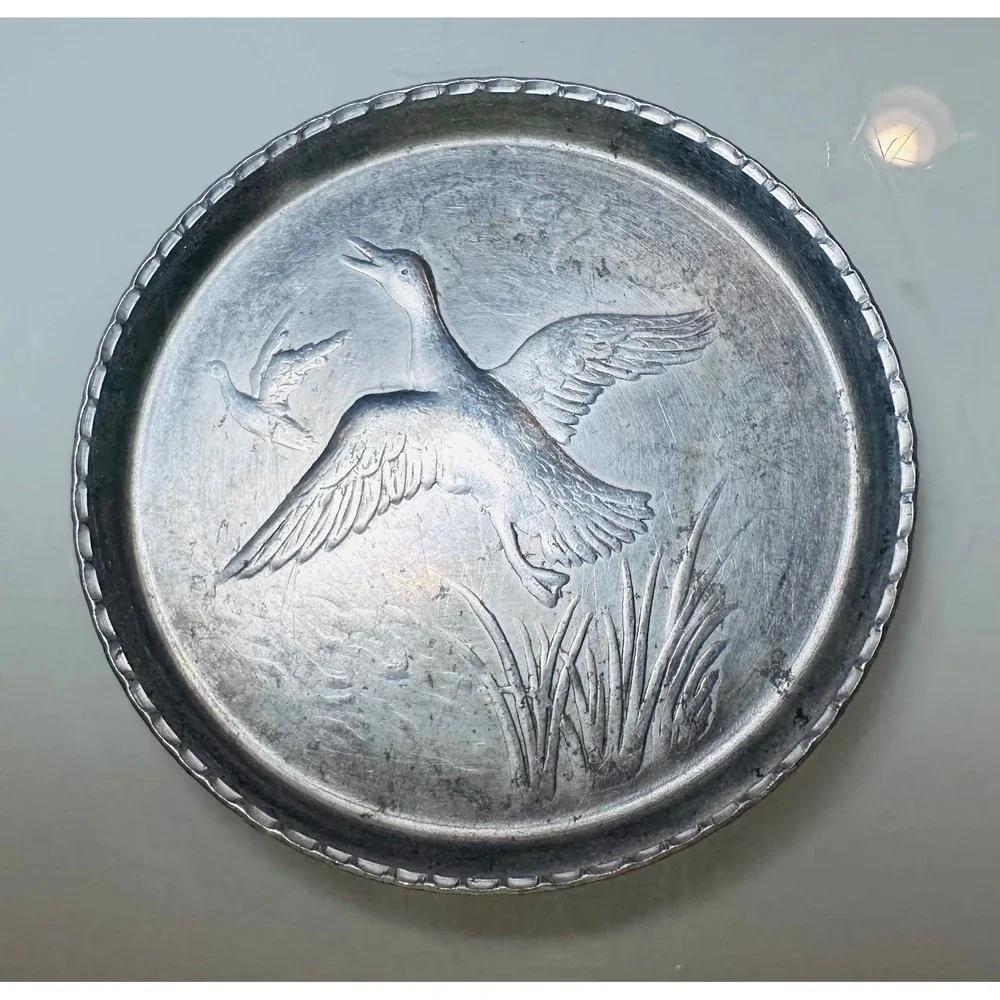 Vintage Hammered Aluminum Duck Trays and Coasters Set of 8 Wildlife Cabin Decor